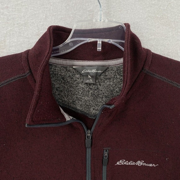 Eddie Bauer Sweater Mens LG TALL Burgandy Fleece Pullover 1/4 Zip Outdoor Casual - Picture 4 of 14